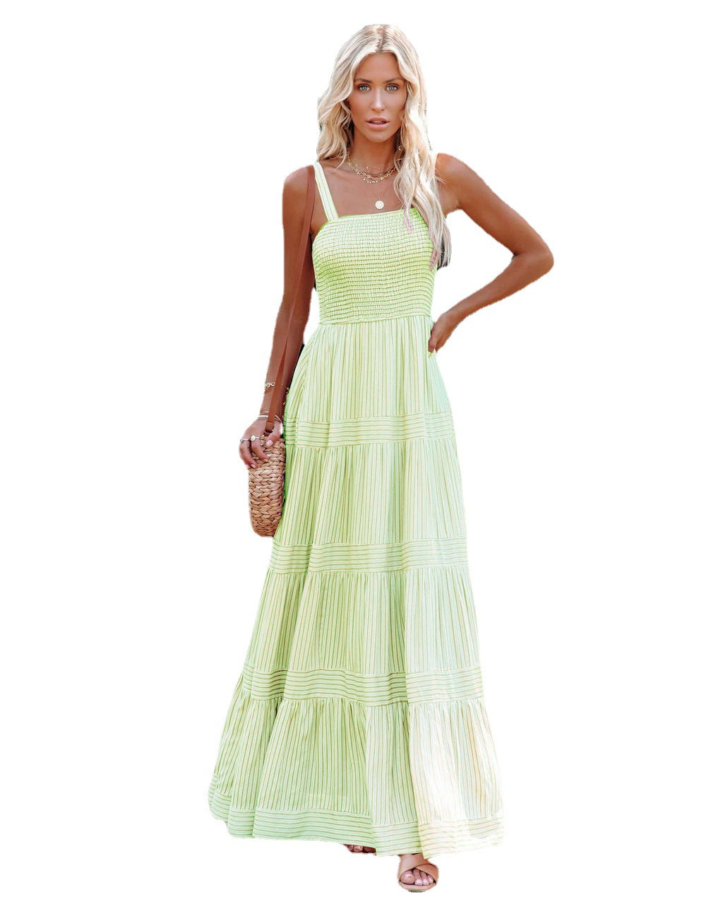 Women Casual Vacation Solid Color Pleated Dress