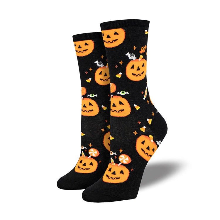 Chaussettes tube jacquard amusantes et créatives à motif citrouille pour Halloween