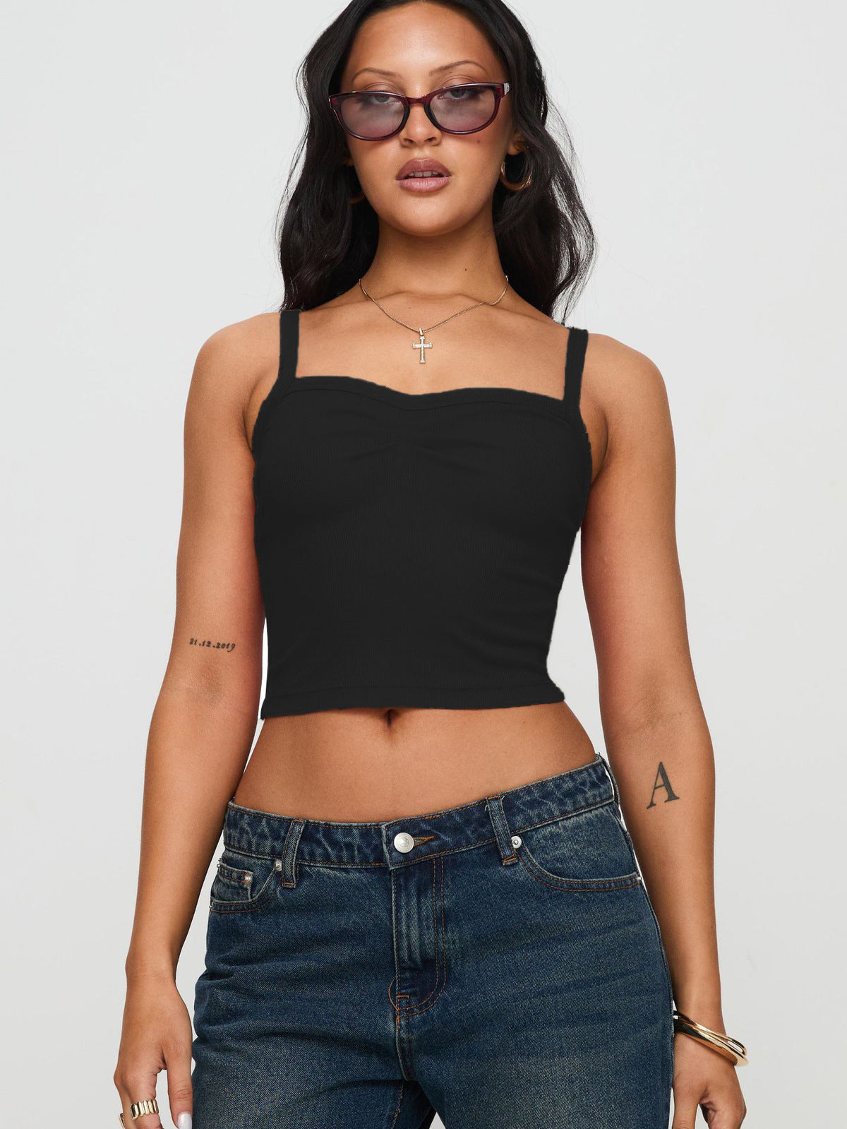 Women Fashion Solid Color Cropped Camisole Polyester Street Style