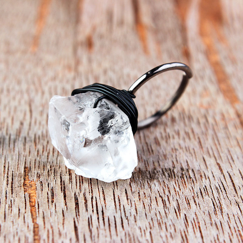 Anillo de cristal de piedra natural DIY retro de moda para mujer, joyería geométrica elegante
