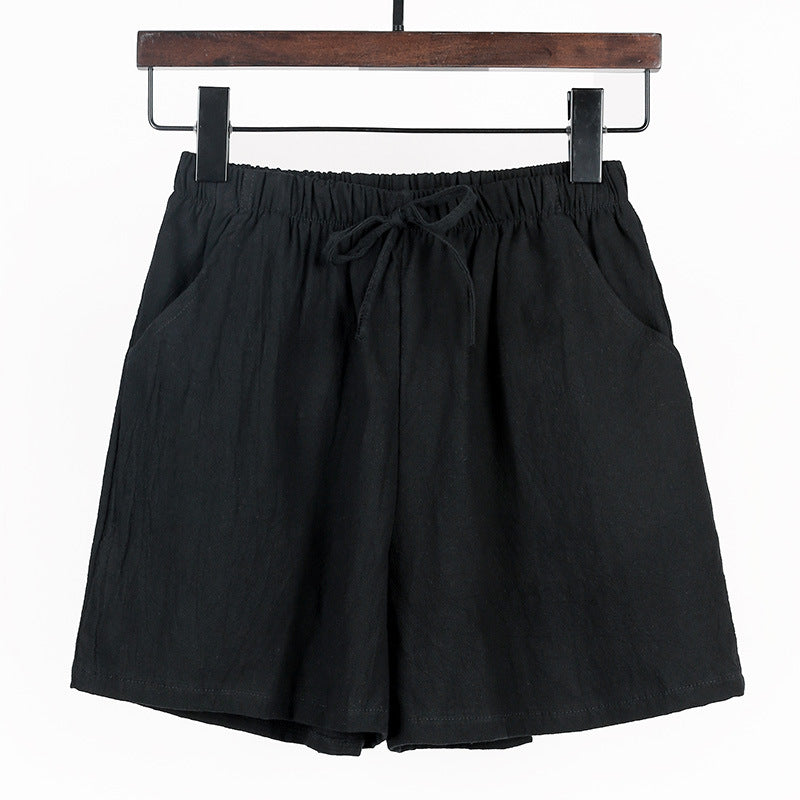 Women Linen Cotton Sports Casual Wide Leg Shorts