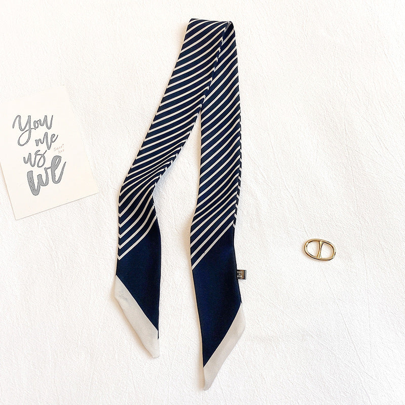 Fashion Stripe Printed Ribbon Tie Bag Handle Scarf