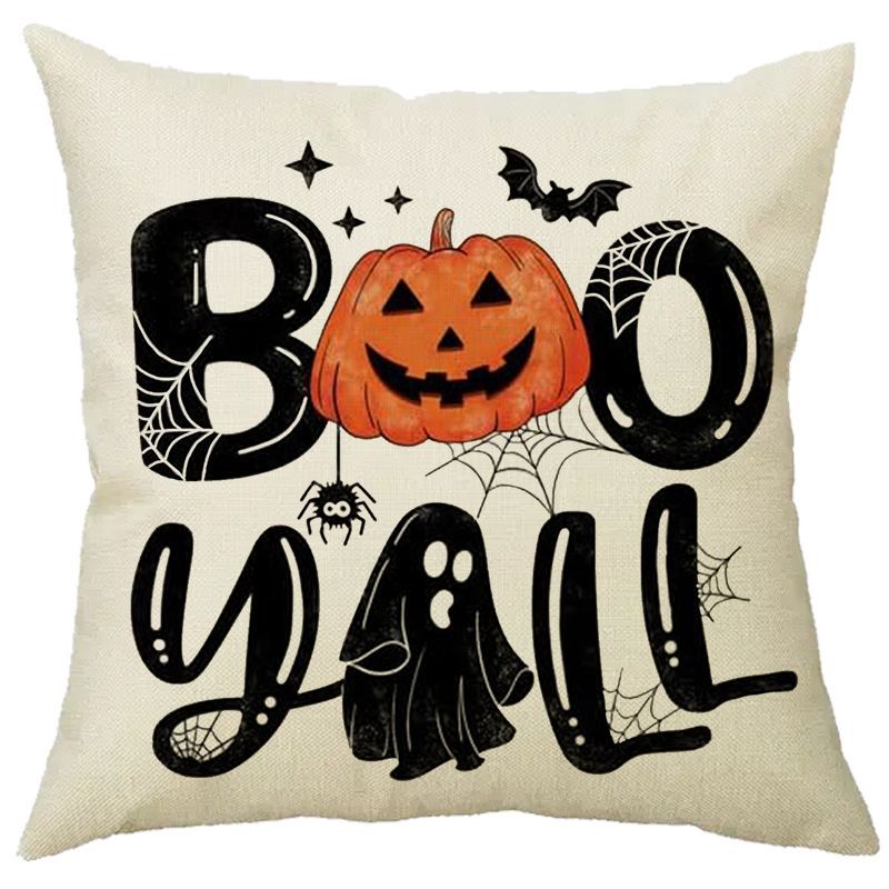 Halloween Pumpkin Skull Print Linen Sofa Cushion Cover