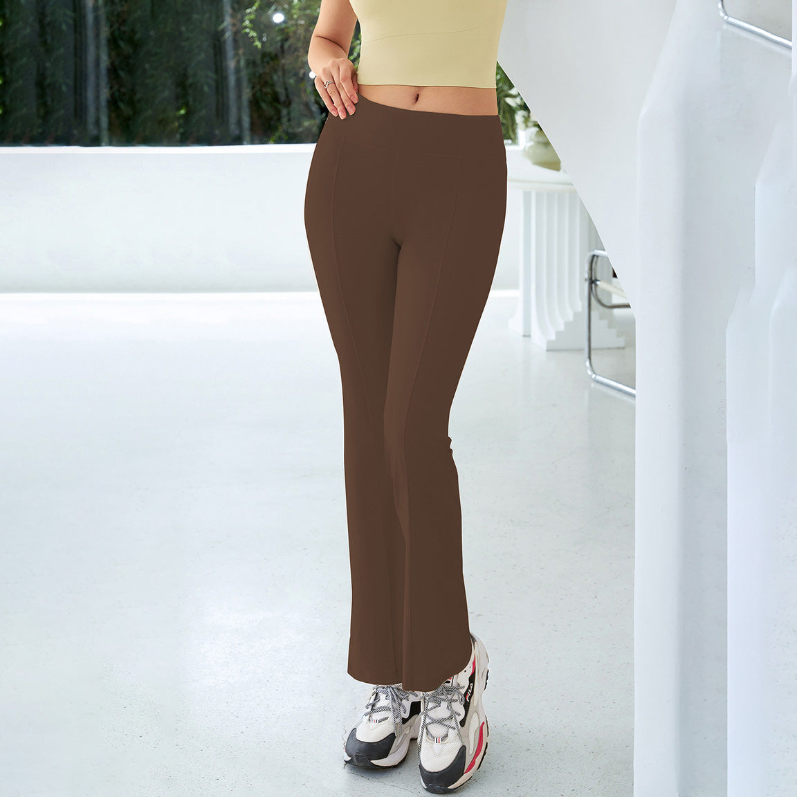 Pantalones de yoga de cintura alta de color sólido casuales de moda para mujer