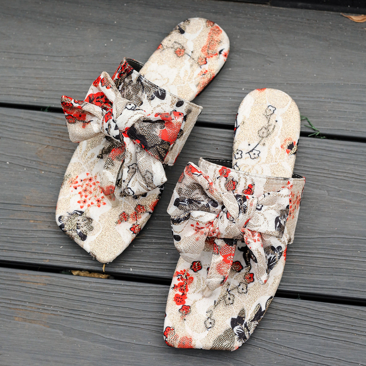 Pantuflas planas con lazo multicolor informales a la moda para mujer