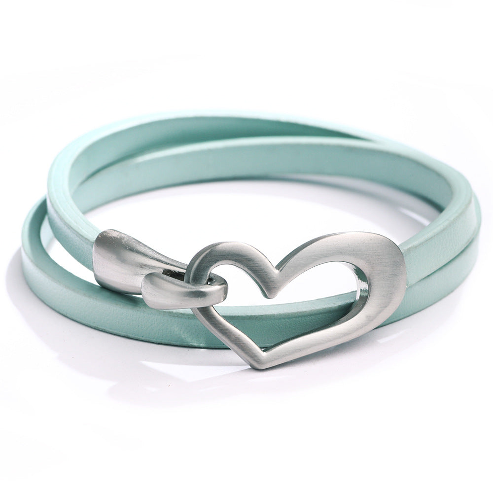 Women Fashion Solid Color Love Buckle Double Layer Alloy Bracelet