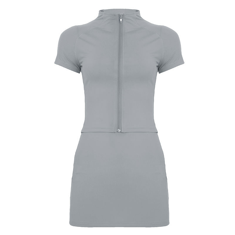 Women’s Fashion Solid Color Short-Sleeve Zipper T-Shirt Set