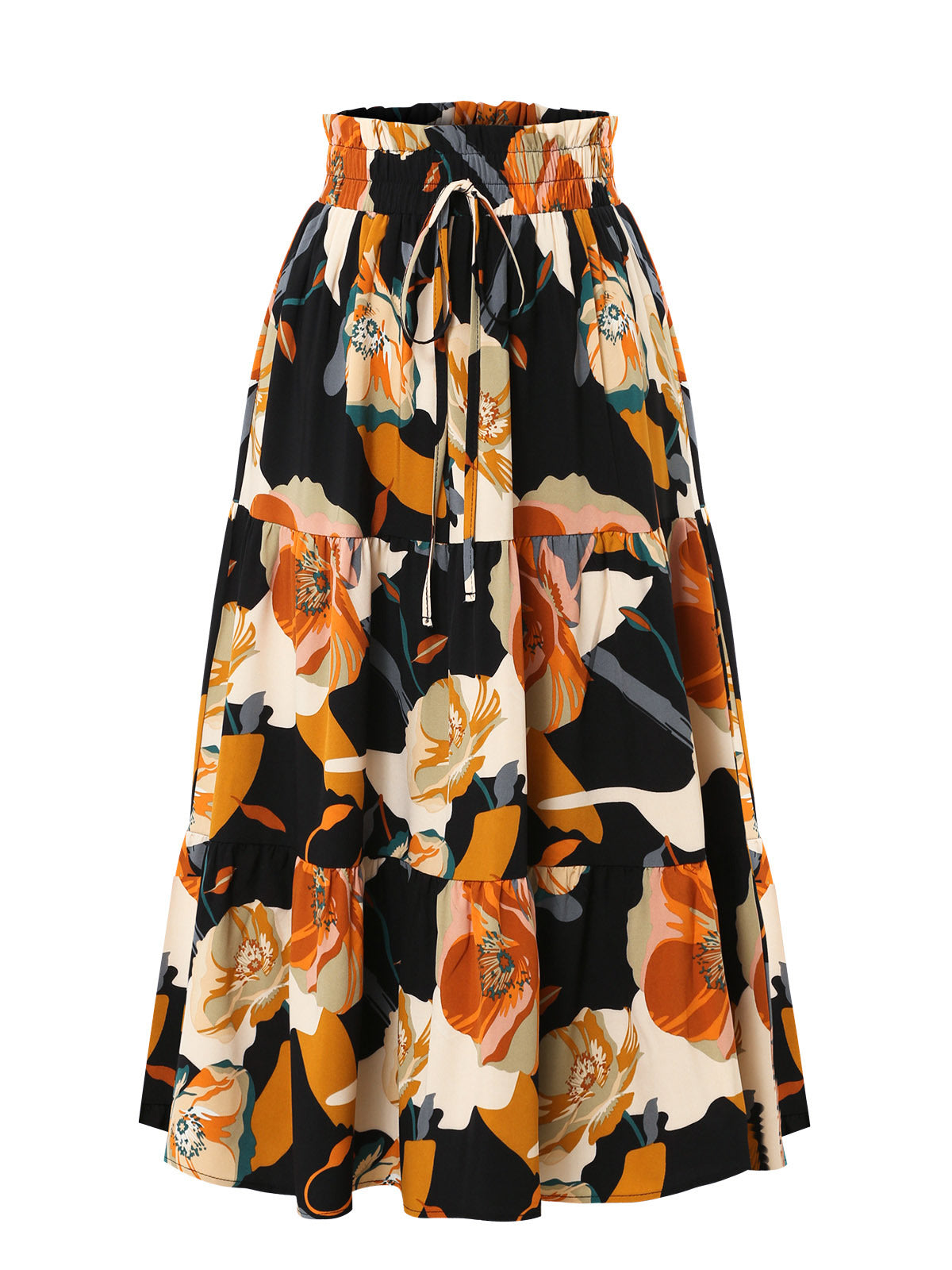 Women Fashion Elegant Floral Printed Pleated Skirt