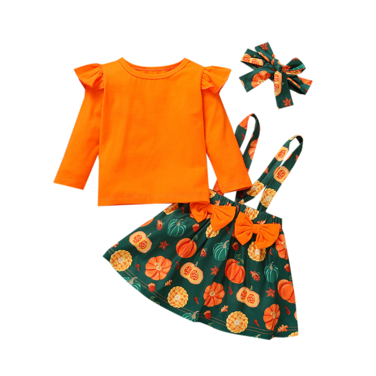 Vestido informal de manga larga con estampado de calabaza para niñas pequeñas