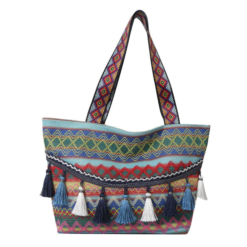 Bolso de mano de gran capacidad con borlas étnicas bohemias