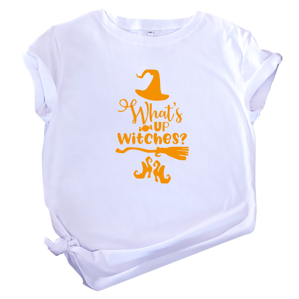 Camiseta informal de Halloween con cuello redondo y manga corta para mujer