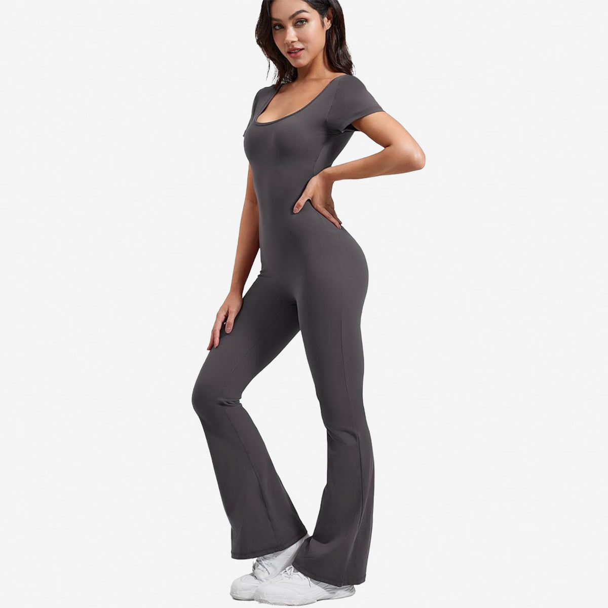 Women Casual Solid Color Square Neck Backless Jumpsuits - Yoga and Sports