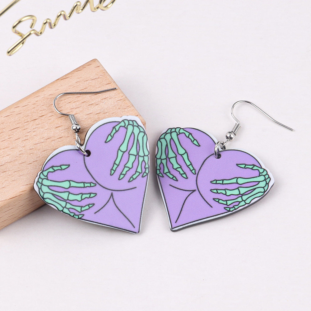 Pendientes de calavera exagerada y divertida de Halloween para mujer