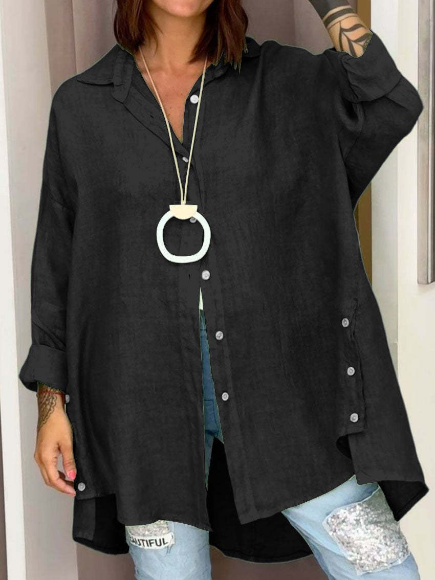 Camisa informal de lino y algodón de moda de verano para mujer