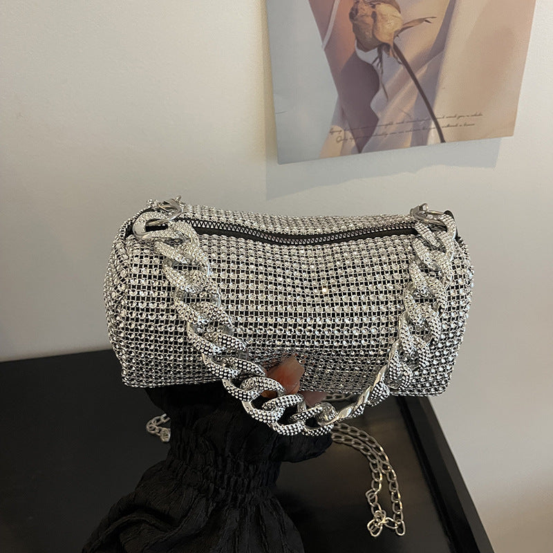 Women Fashion Metal Chain Rhinestone Crossbody Bag