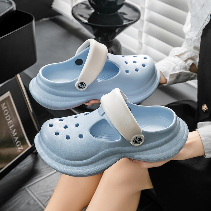 Zapatos casuales de moda para mujer con suela gruesa y agujeros antideslizantes en colores contrastantes