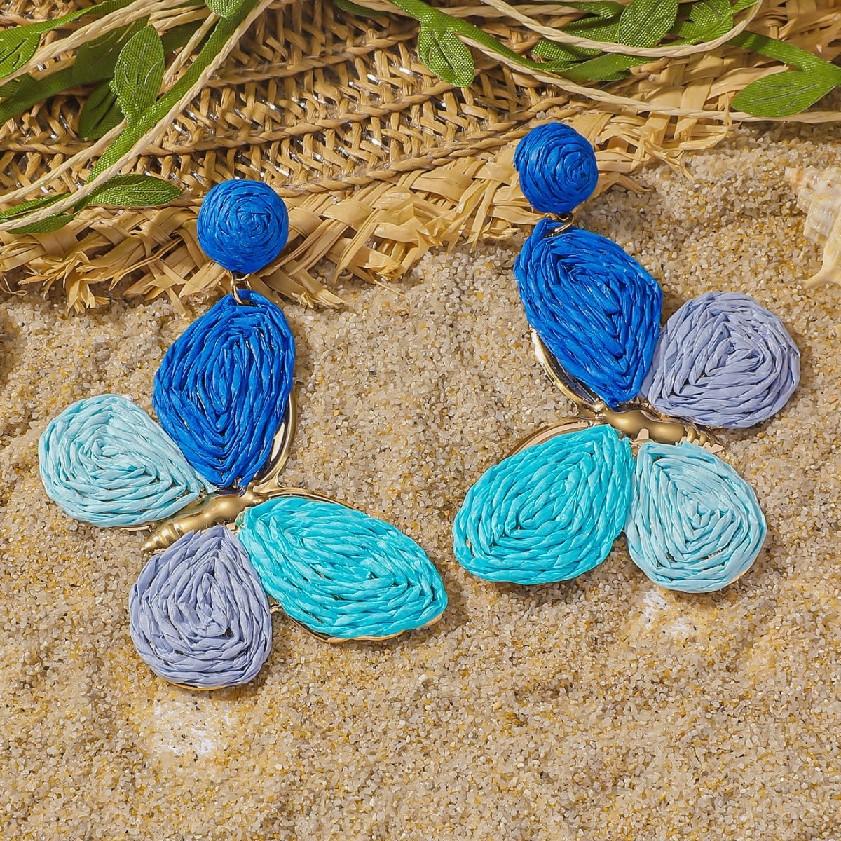 Boucles d'oreilles papillon multicolores en raphia pour femmes
