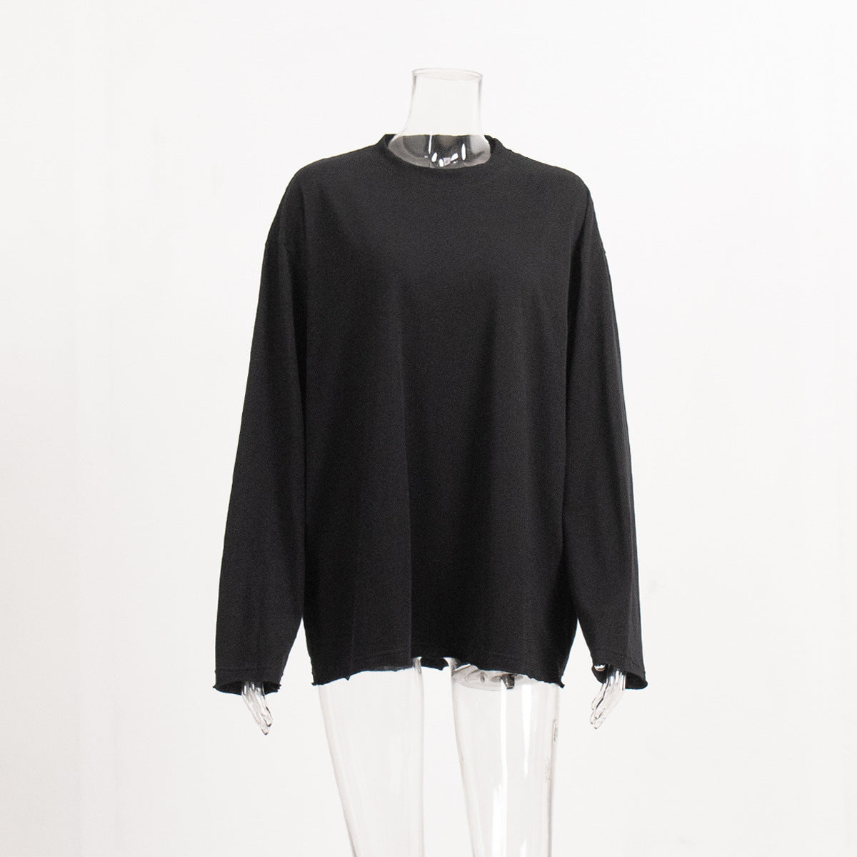 Casual Solid Color Round Neck Long Sleeve Blank T-Shirt