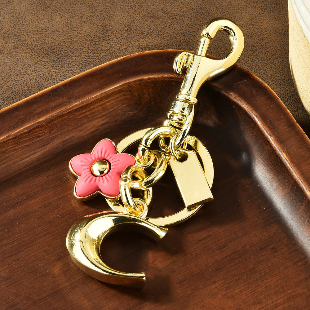 Women Fashion Cute Floral Letter Pendant Keychain