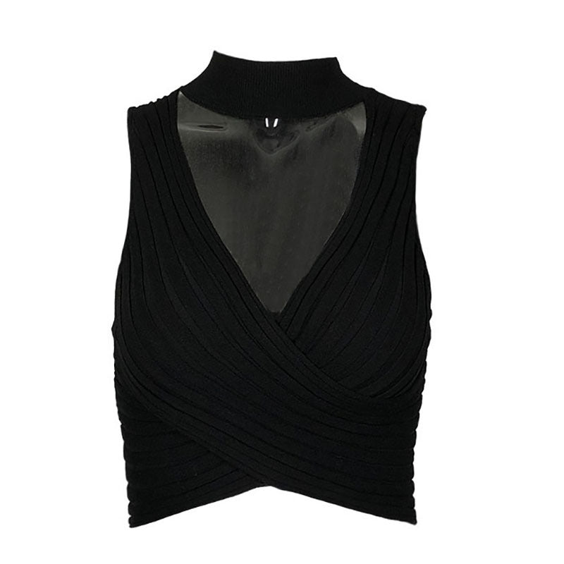 Women Sexy Solid Color Neck Cropped Top