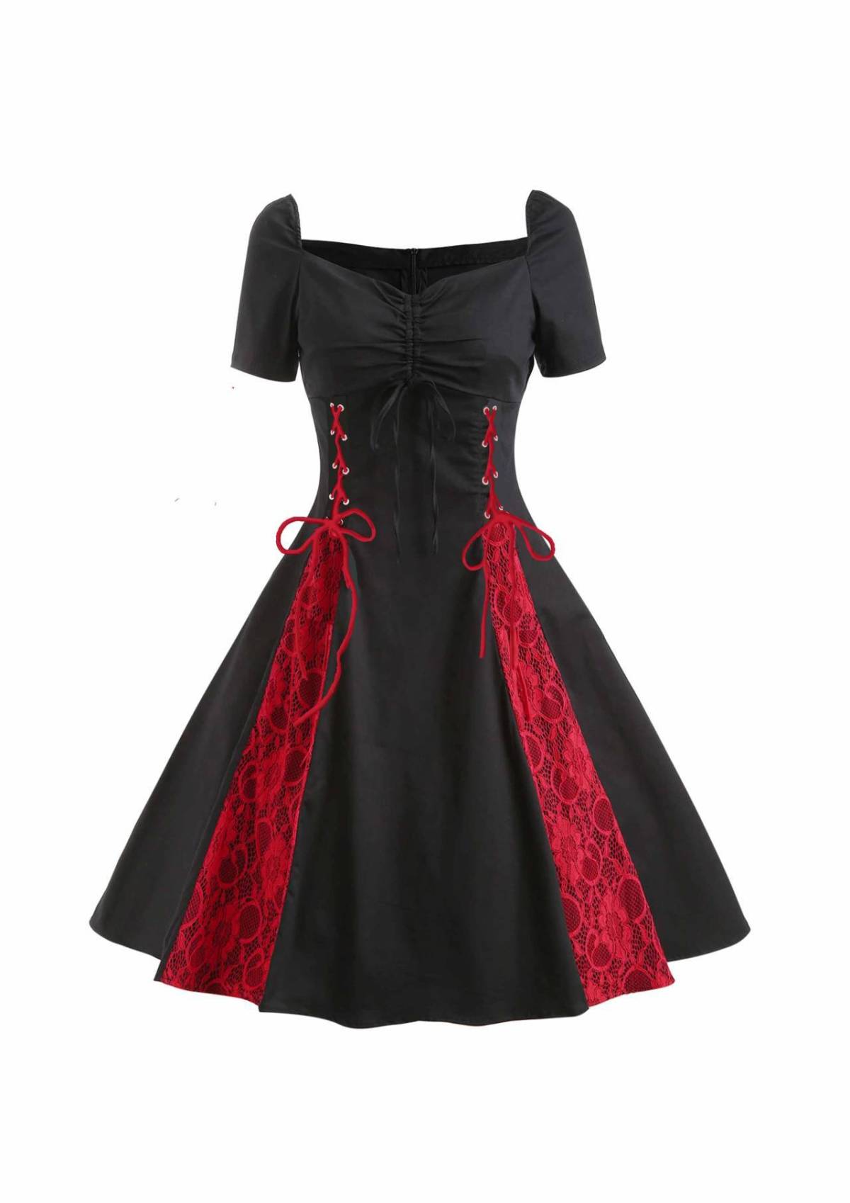 Gothic Women's Dark Lace Dress with V-Neck