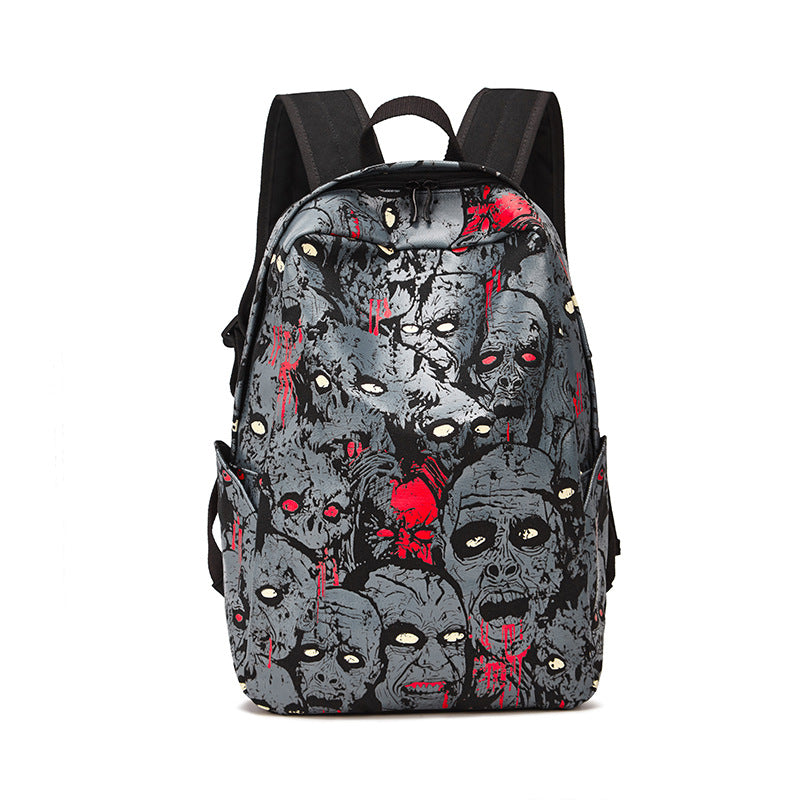 Women Fashion Halloween Print Skull Pattern Canvas Backpack