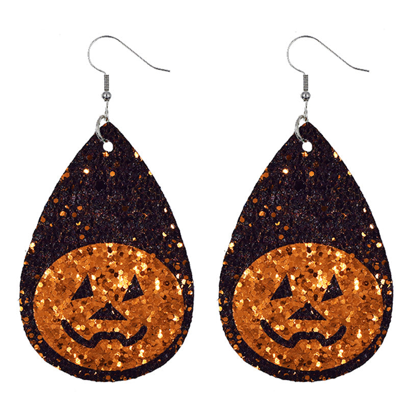 Halloween Women Funny Pumpkin Ghost Leather Earrings