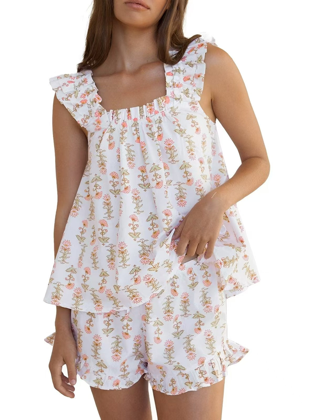 Women Floral Breathable Sleeveless Pajama Set