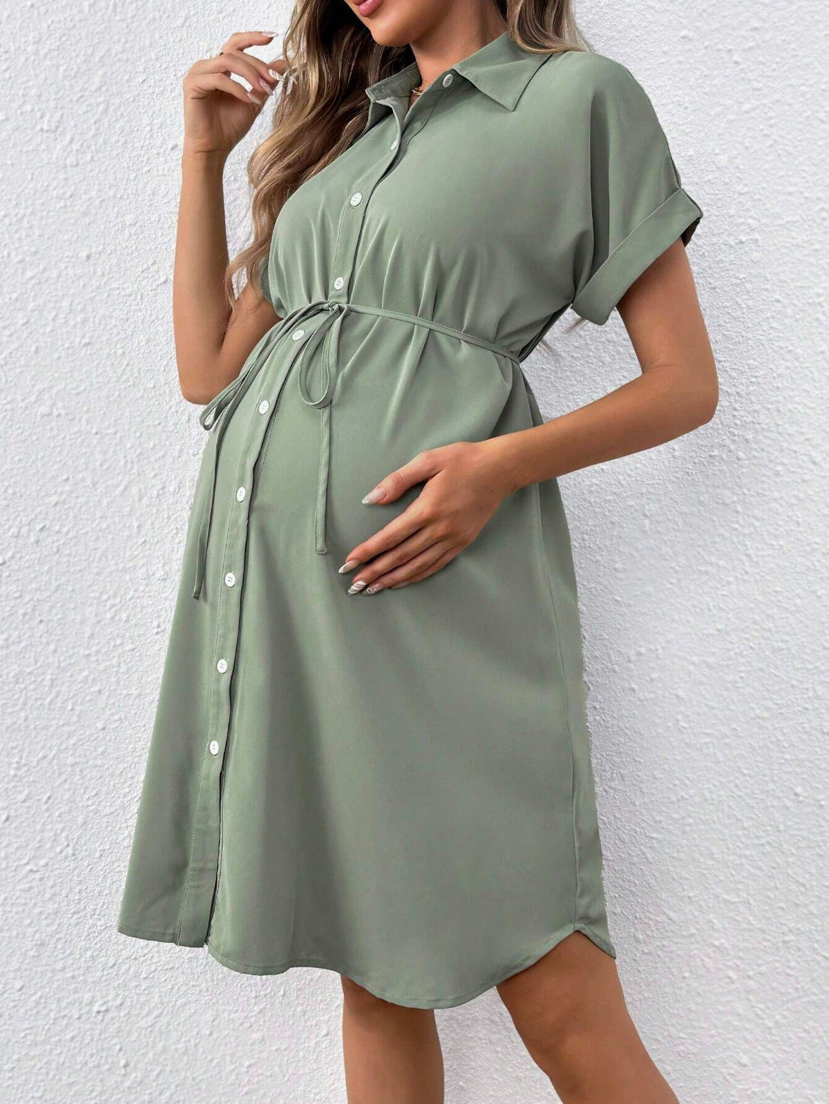 Casual Solid Color Lapel Dress for Pregnant Women