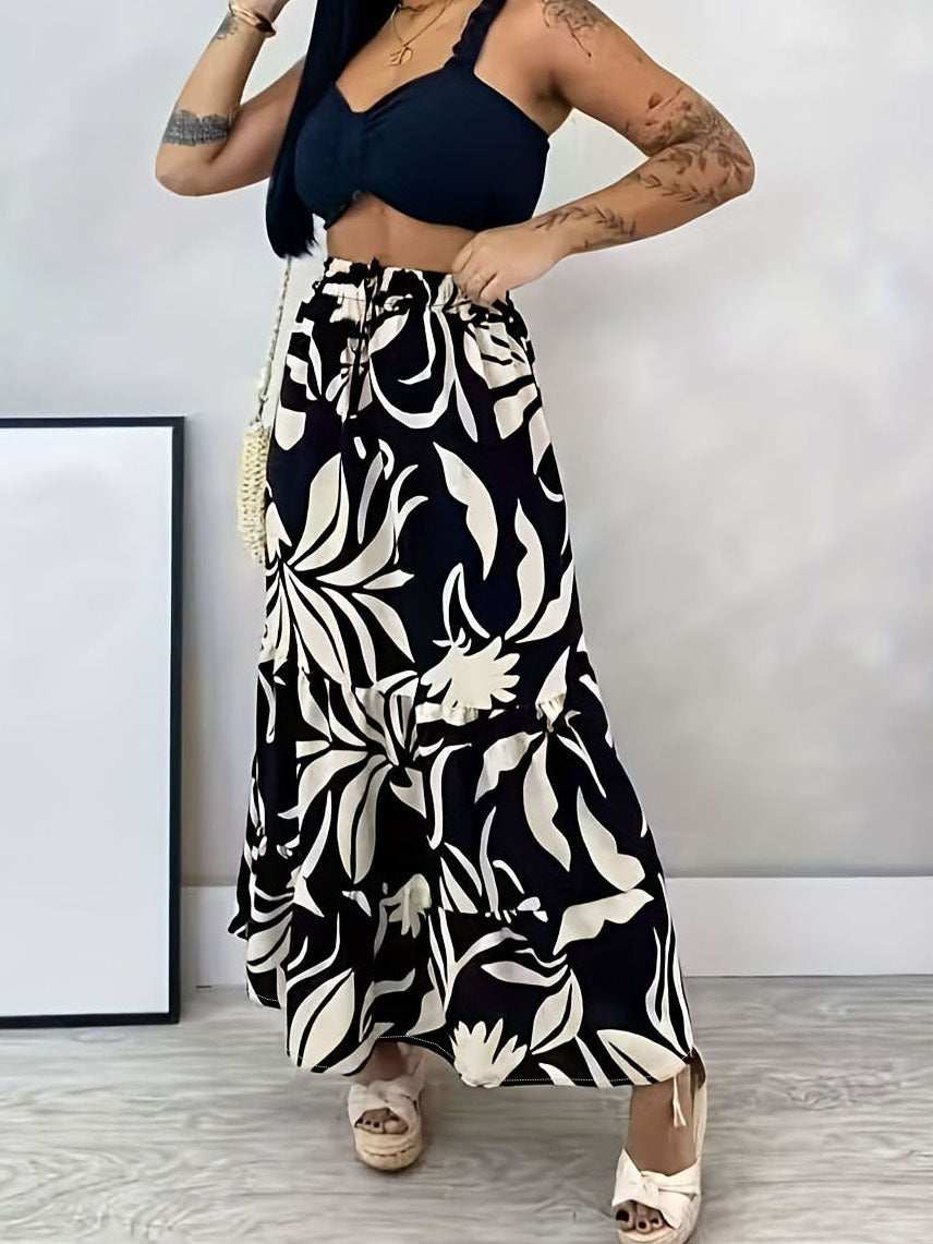 Jupe taille haute décontractée à imprimé floral pour femme