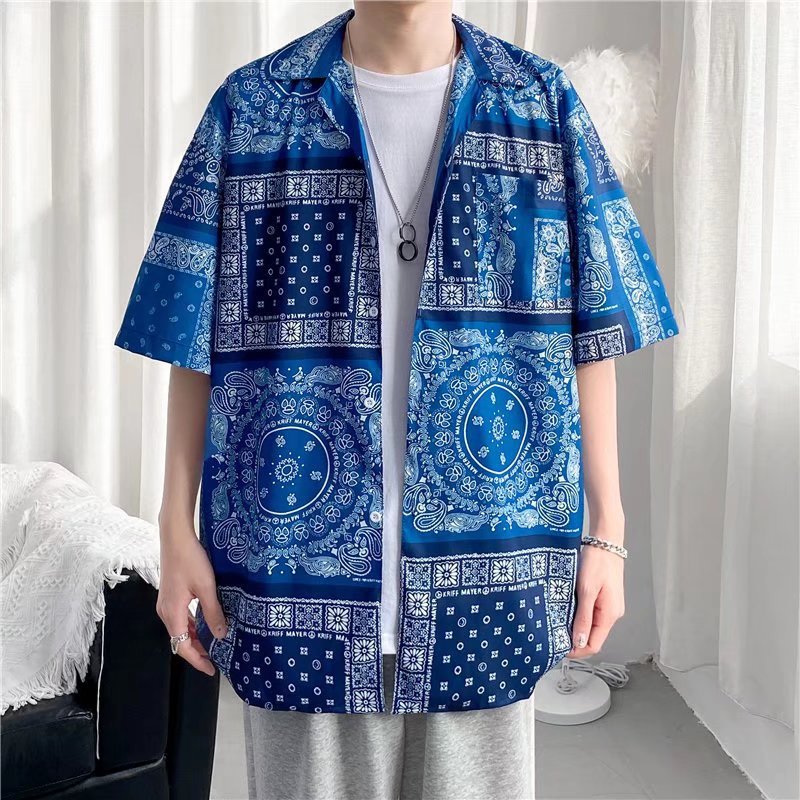 Camisa informal vintage con estampado de flores diminutas para hombre