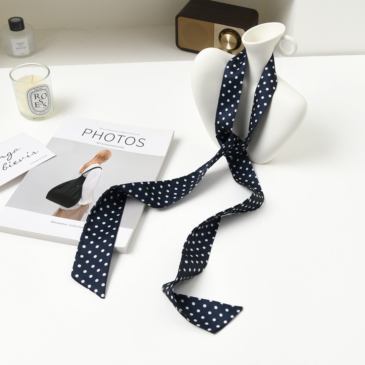Fashion Dot Printed Bag Handle Silk Scarf