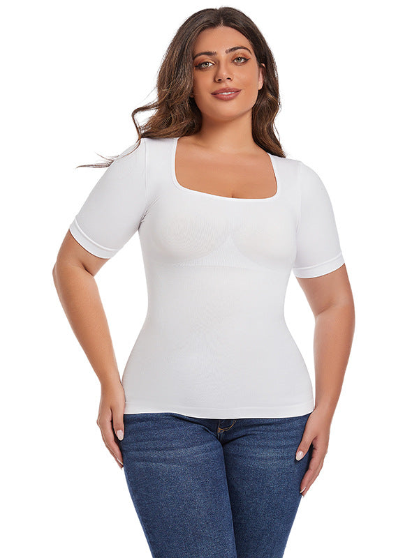 Women Casual Solid Color Plus Size Seamless T-Shirt