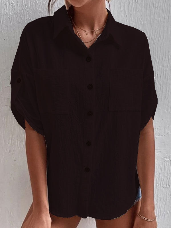 Blusas de lino y algodón de color liso a la moda para mujer