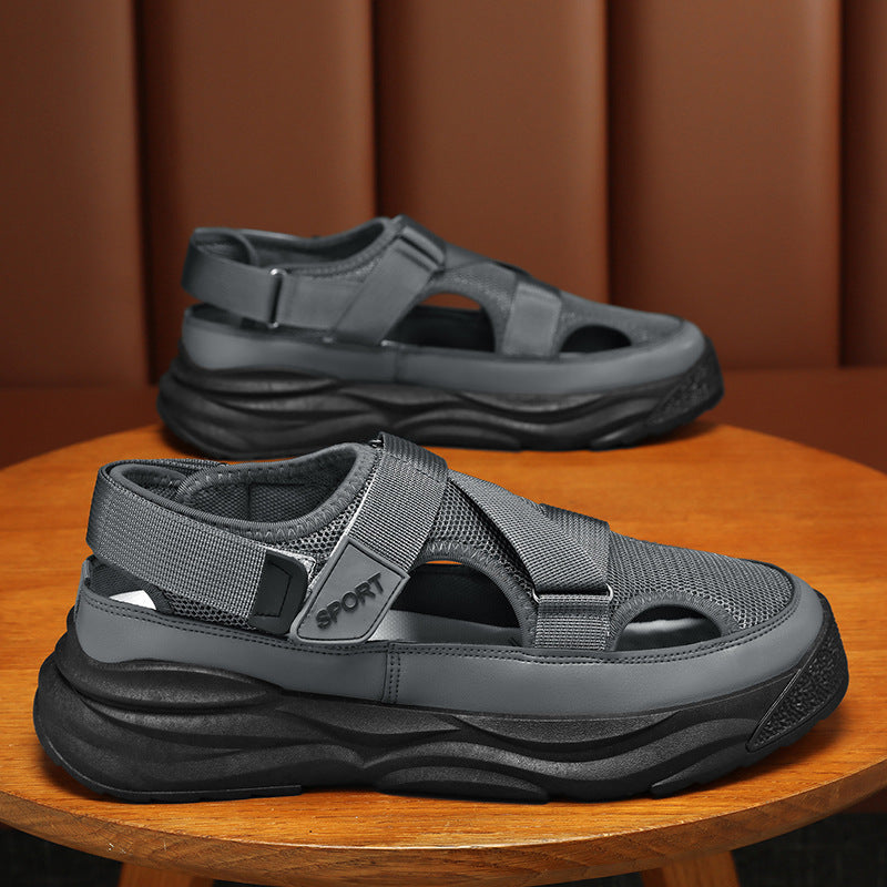Sandales plates Velcro pour hommes, chaussures de plage décontractées, semelle en caoutchouc synthétique
