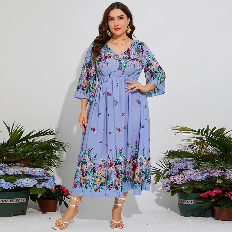 Women Vacation Elegant Tiny Flower Maxi Dress
