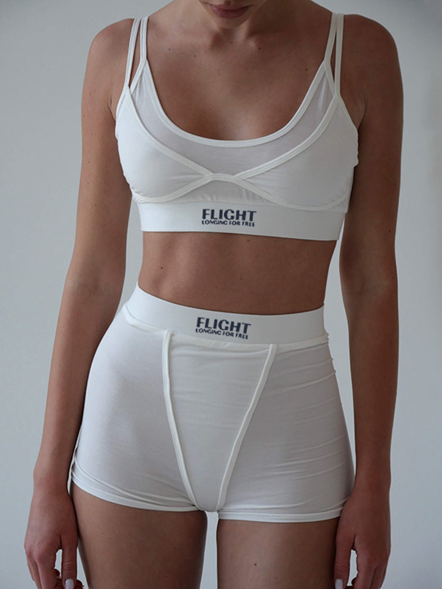 Ensemble deux pièces débardeur et short moulant de couleur unie pour femme