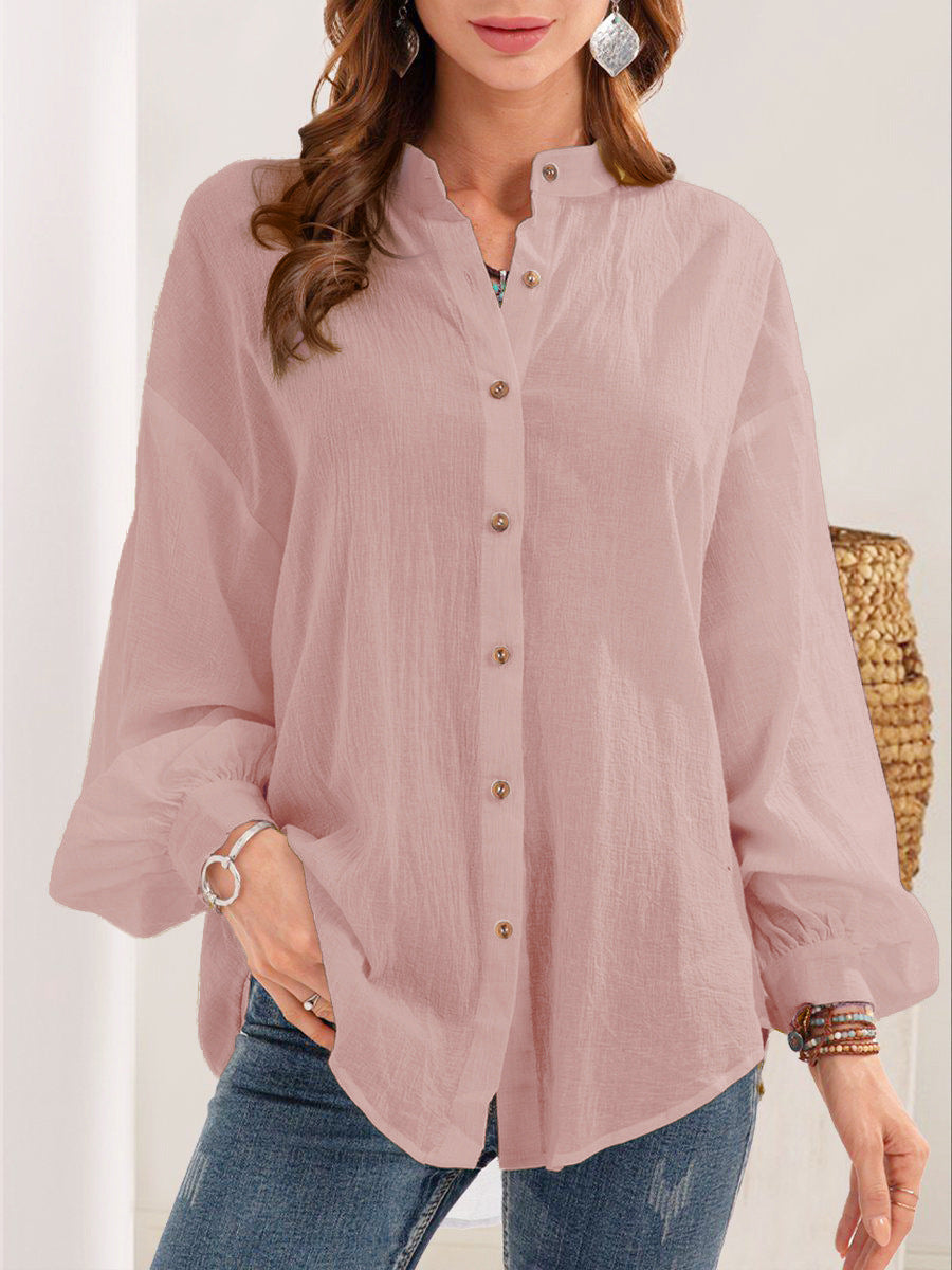 Camisa con botones de color liso de moda de verano para mujer