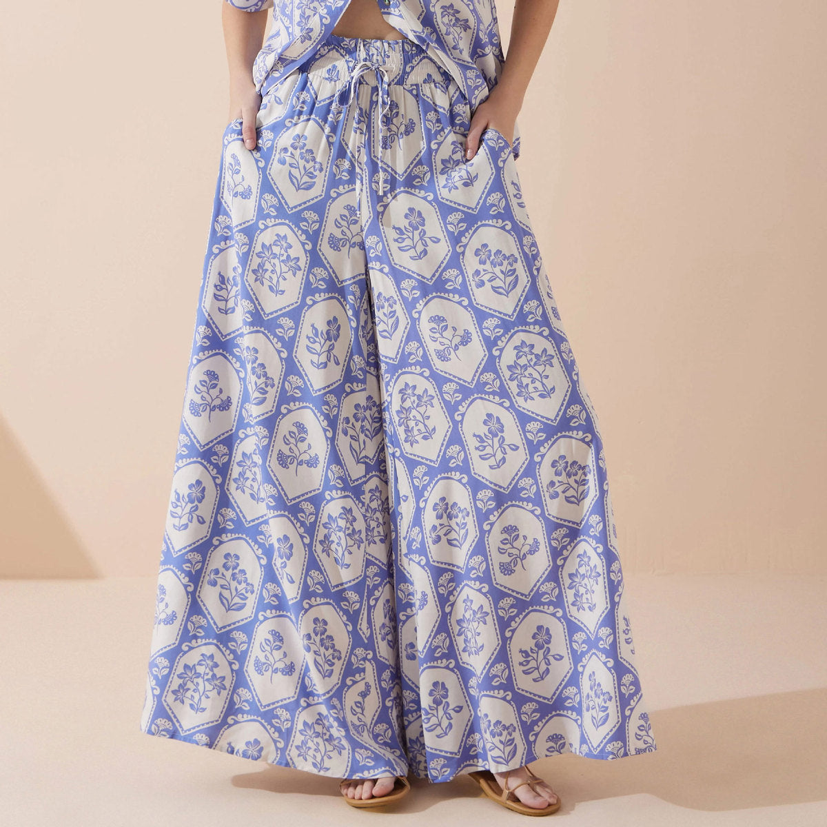 Pantalon large décontracté à imprimé floral style bohème pour femme