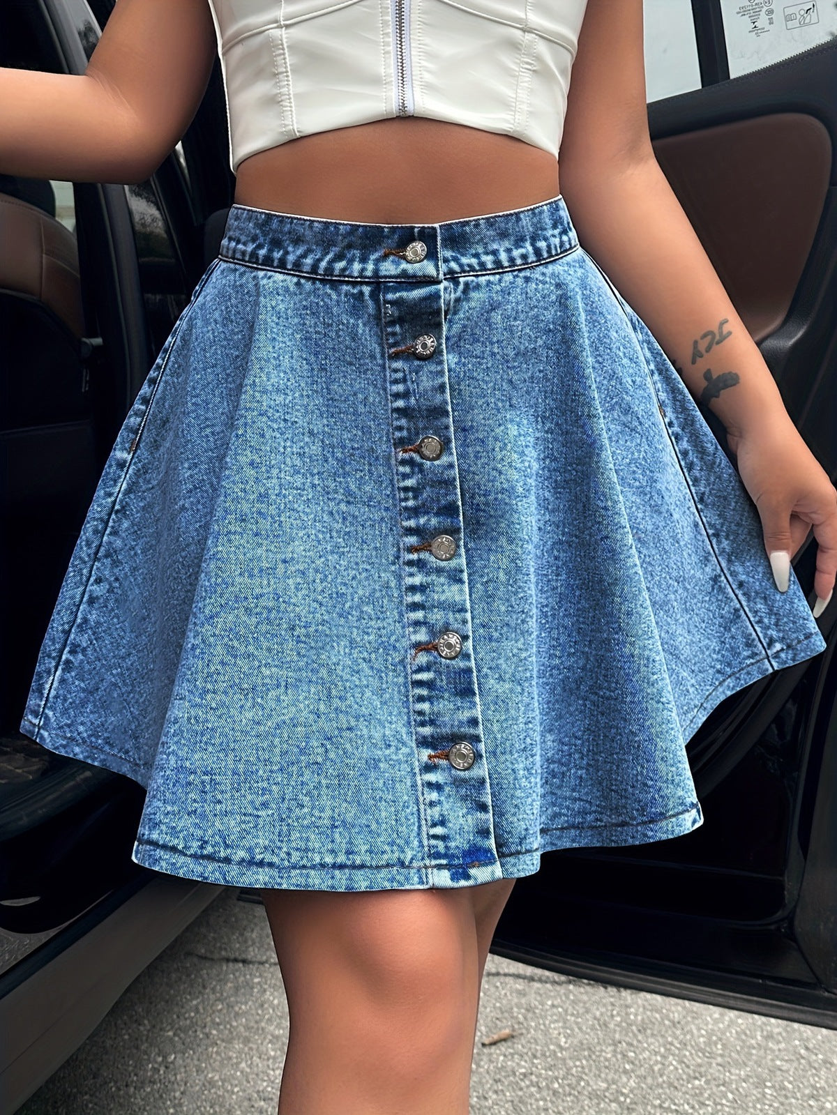Falda vaquera holgada de cintura alta informal para mujer, color liso, estilo urbano