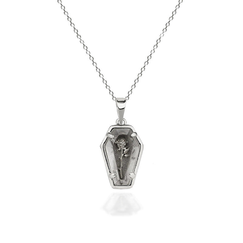 Women'S Halloween Spooky Dark Gothic Rose Coffin Necklace
