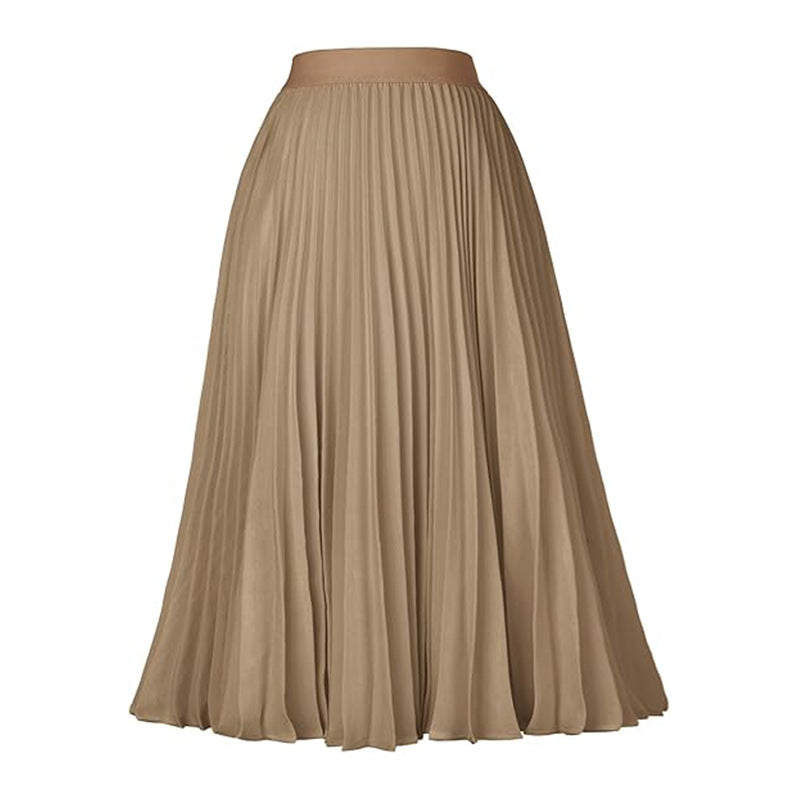 Falda plisada de cintura alta de color sólido informal de moda para mujer