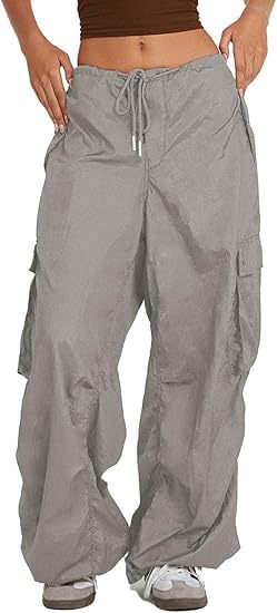 Pantalones casuales de color sólido con bolsillos y cordón para mujer