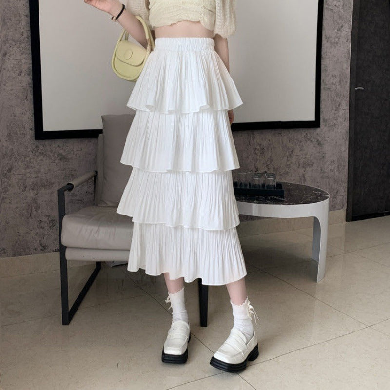 Women Casual Ruffle Chiffon High Waist Skirt Fashion