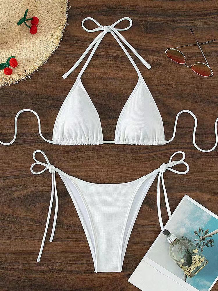 Bikini sexy de cuello halter de color sólido a la moda para mujer
