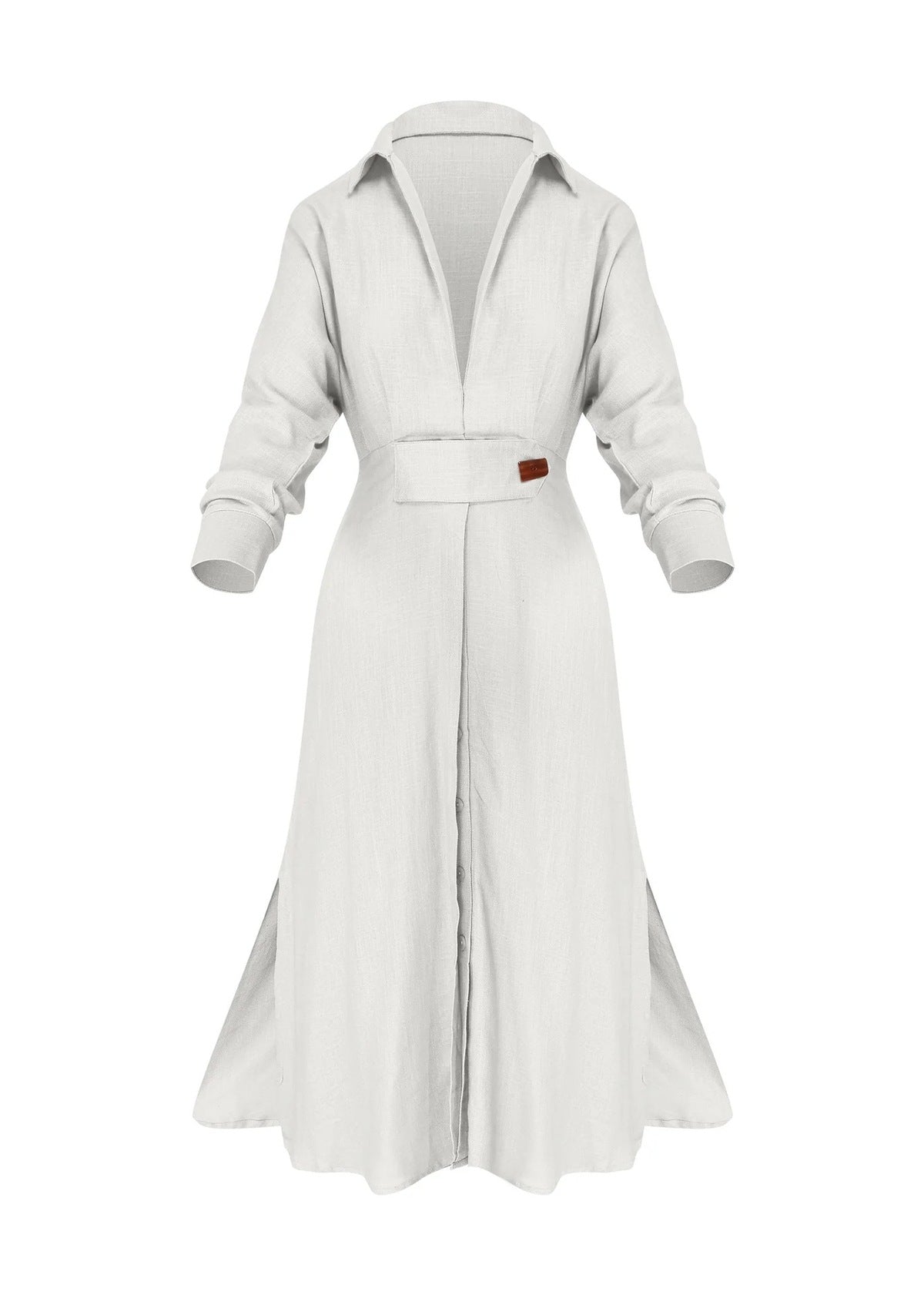 Women Fashion Elegant Solid Color Dress with Shirt Collar