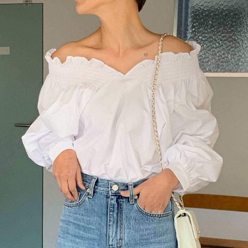 Women Casual Off Shoulder Lantern Sleeve Blouse