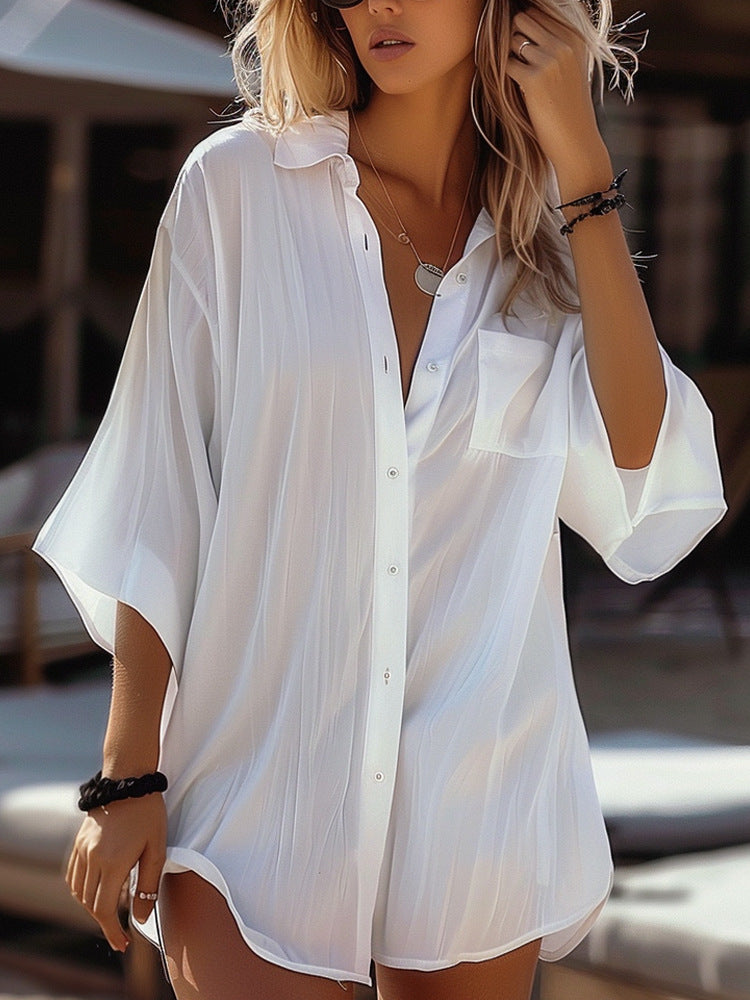 Women Fashion Casual Solid Color Cardigan Cover-Up