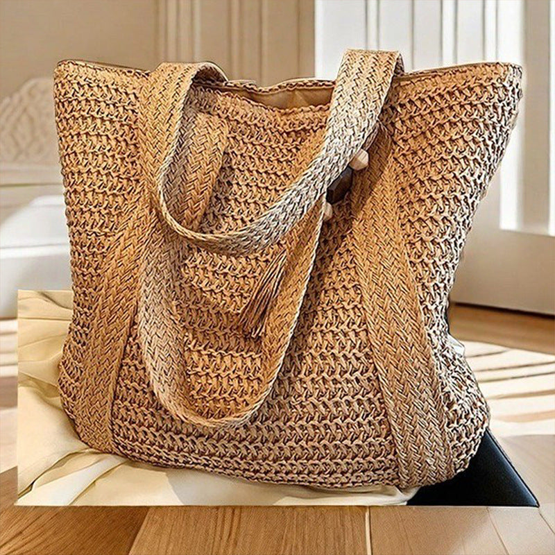 Seaside Beach Vacation Woven Straw Tote Bag Large Capacity