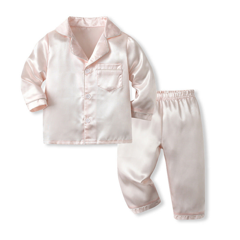 Kids Toddler Boys Solid Color Satin Long Sleeve Pajamas Set